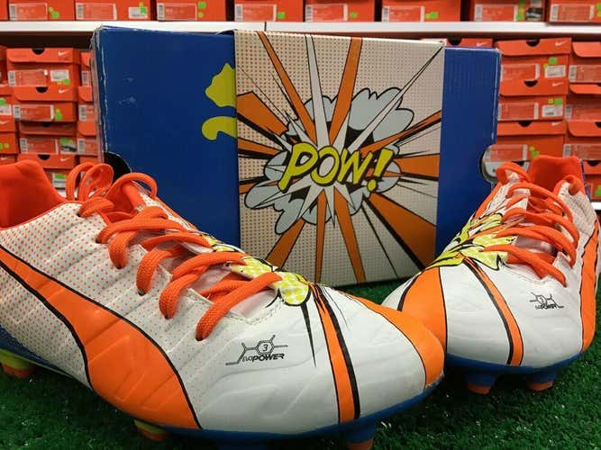 New Puma EvoPOWER 3.2 POP FG Jr Soccer Cleats White Orange Blue Size 5.5 NIB FIRM PRICE