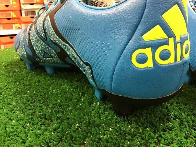 New Adidas X 15.1 FG / AG Leather Soccer Cleats Blue / Yellow Size