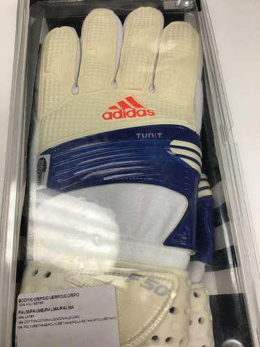 New Adidas Tunit Assembled Goalkeeper Gloves  White / Blue Size 10 Changeable FIRM PRICE