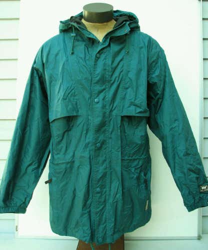 Helly Hansen Men's Green Full-Zip Hooded Packable Raincoat Rain Jacket Coat - XL