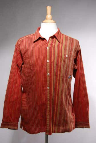 Patagonia Men's Red/Orange/Green Textured Striped Long-Sleeve Shirt Sz. Medium M