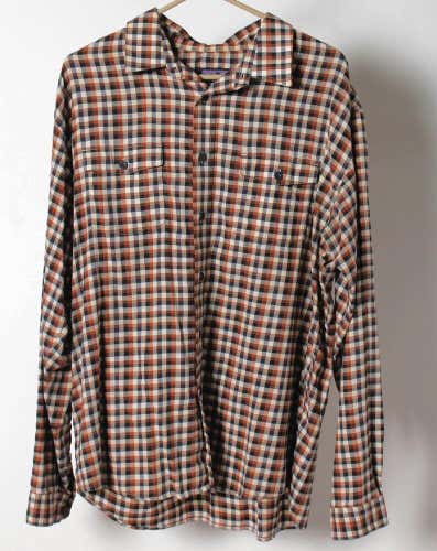 Patagonia Men's Brown/Blue Plaid 100% Organic Cotton Long-Sleeve Shirt Large L