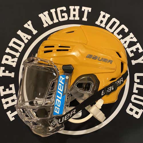 BAUER RE-AKT MEDIUM HELMET w/BAUER BUBBLE / YELLOW