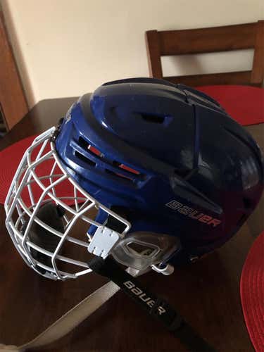 Blue  Small Bauer Re-Akt Helmet With White Profile II Cage