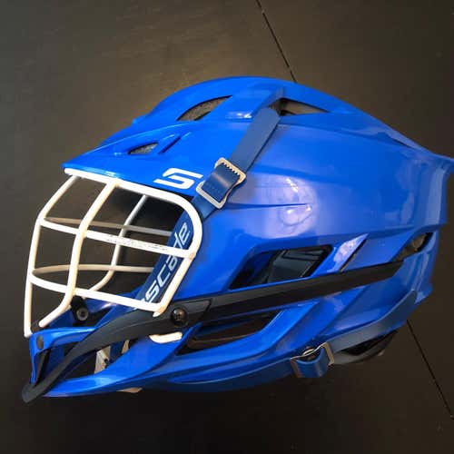 Lightly Used Cascade S Youth Helmet. Royal Blue. White Facemask.