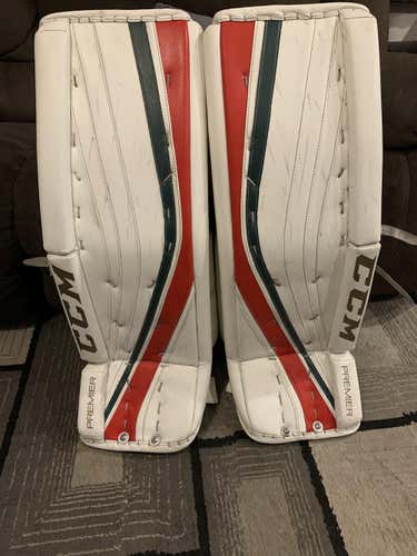 White Senior 34" + 1.5” CCM Premier Pro Goalie Leg Pads