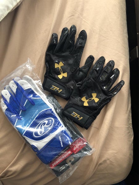 BUNDLE: Blue New Extra Large Rawlings Rawlings workhorse and UA Bryce Harper Batting Gloves