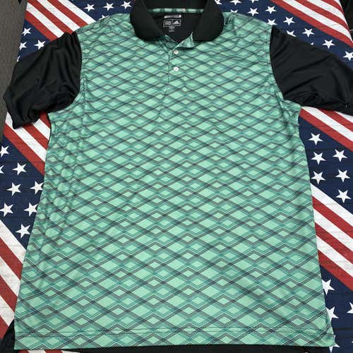 Green Plaid/ Black Men's Medium Adidas Golf Polo-143278
