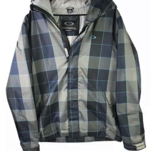 Oakley Men's Snowboarding Jacket Coat Regular Fit Large Blue Gray Plaid Hooded