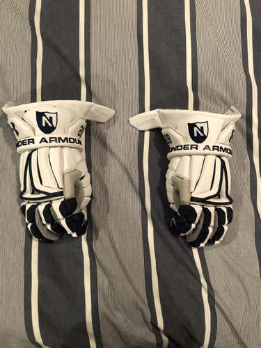 Customized White and Navy, New Player Under Armour BioFit Lacrosse Gloves 12"