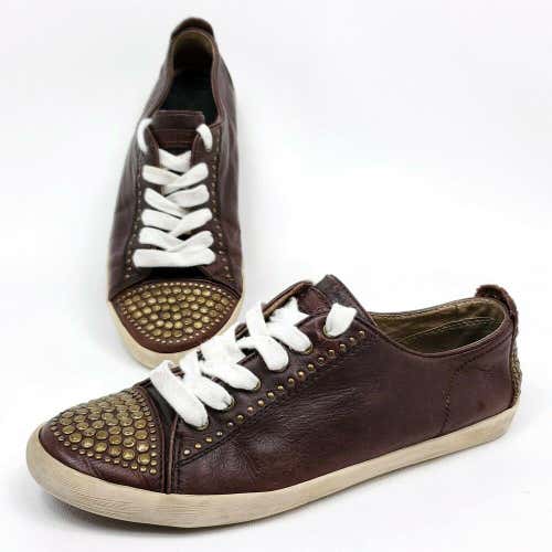 FRYE Kira Studded Low Womens Size 8.5 Sneaker Shoes Brown Leather Casual