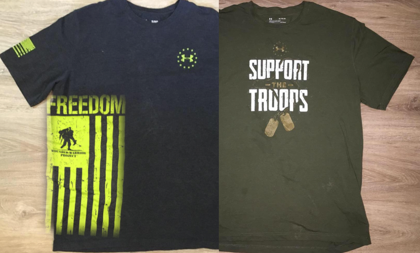 (XL) Bundle: 2 Under Armour Heatgear Shirts - Wounded Warrior Project & Support The Troops