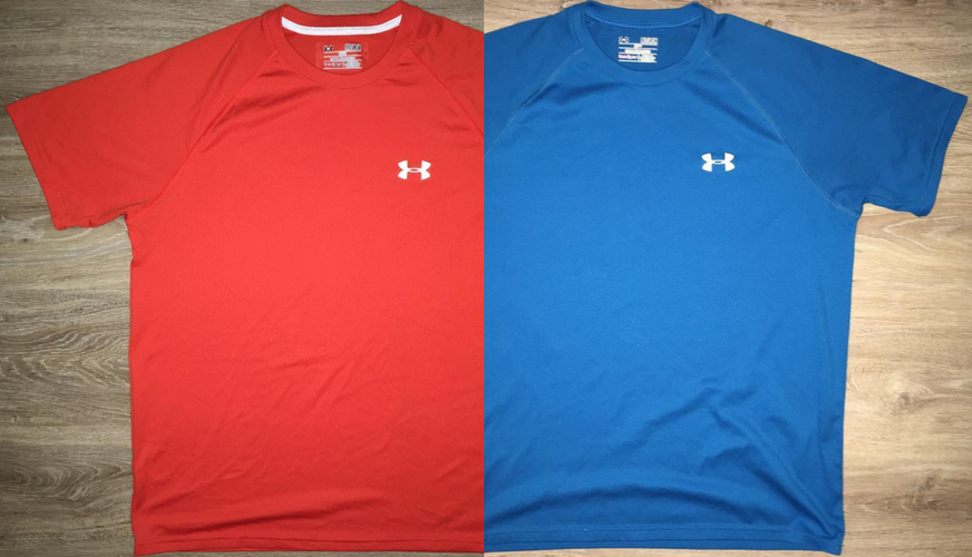 (Medium) Bundle: 2 New Under Armour Heatgear Dry Fit Shirts - Orange & Blue