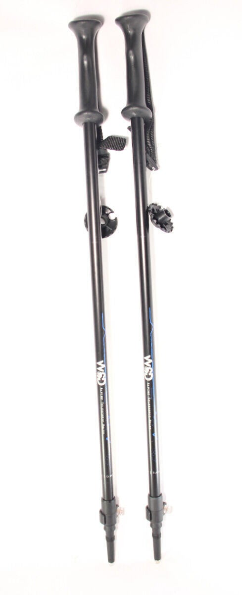 Black/Blue/Silver Pair with Baskets WSD Ski Poles Telescopic Adjustable Collapsible Adult Aluminum Downhill/Alpine 