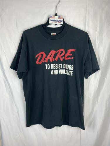 RARE Vintage DARE Single Stitch T Shirt 90s DARE Sz L Drugs Promo Double Sided
