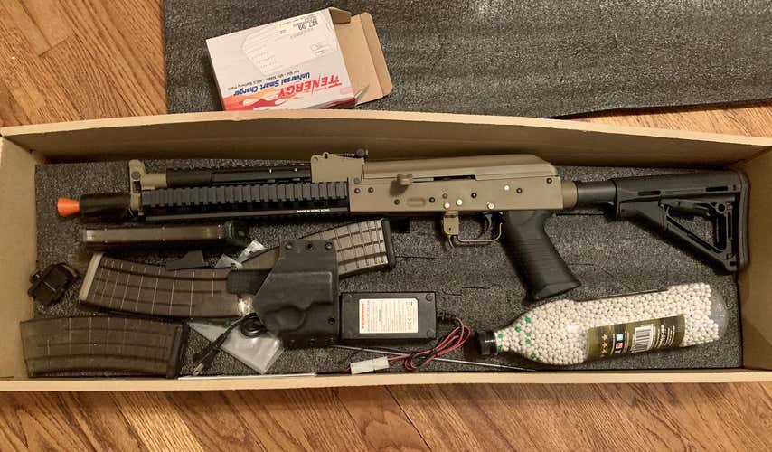 Beta Project Tactical AK AEG Airsoft Rifle (Tan) + H&K MP7 GBB