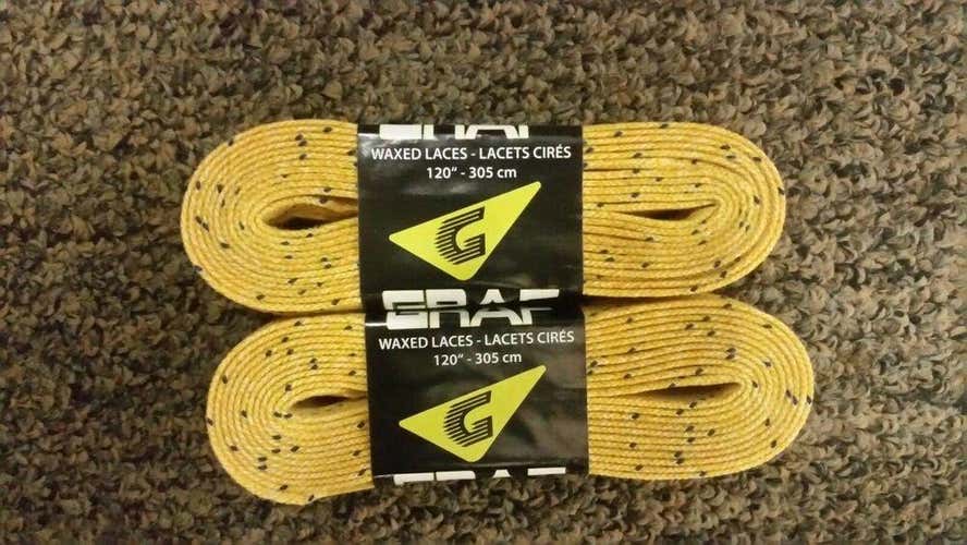 Graf Waxed Hockey Skate Laces Yellow - 2-Pair Pack Multiple Sizes *NEW*