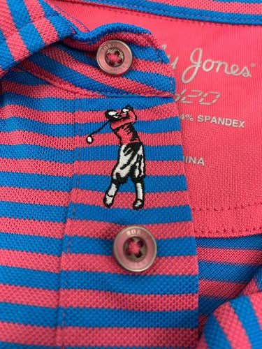 BOBBY JONES x-h2o logo placket blue pink stretch golf polo shirt sz medium