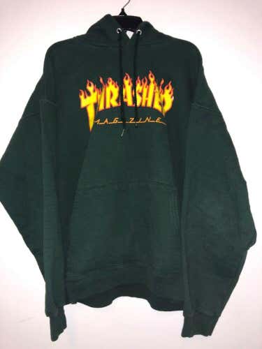 Green Flame THRASHER SKATEBOARD MAGAZINE Hoodie - Mens Size Large