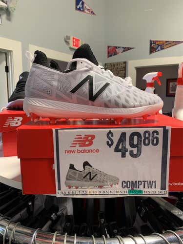 Size: 12 - Red & White New Balance Molded Cleats New