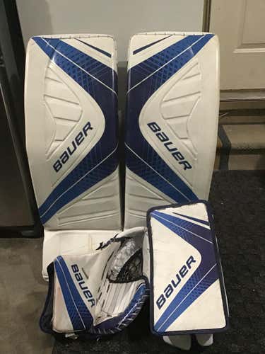 White Used Senior 34" Bauer Regular Vapor 1X Goalie Full Set Pro Stock Size Medium 34