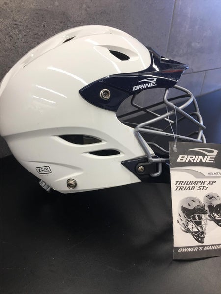 Youth Player Brine Triumph  XP Helmet White Shell Navy Visor and Chin And Silver Facemask