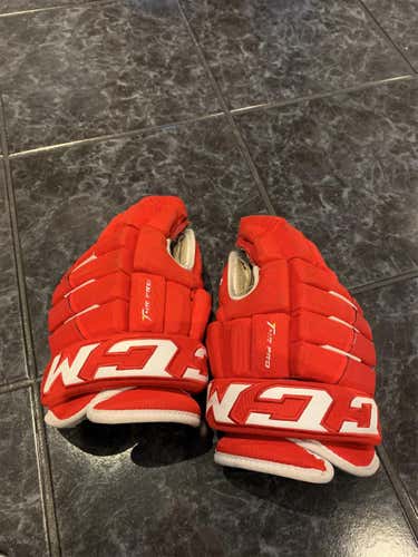 Red Used CCM Tacks 4 Roll Pro 13" Pro Stock Gloves