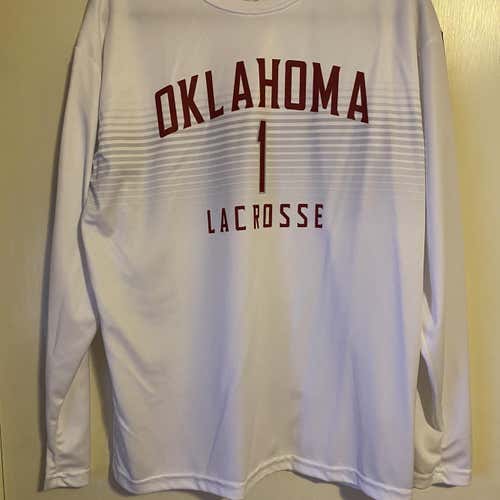 Oklahoma Lacrosse # 1 White Adult Extra Large LS Shooting Jersey