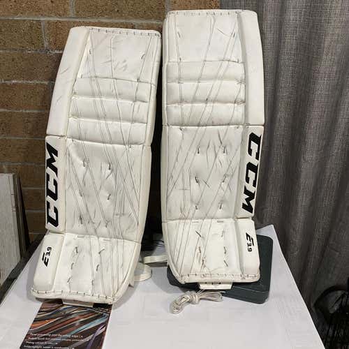 White Senior 33"+1" CCM Extreme Flex E3.9  Goalie Leg Pads