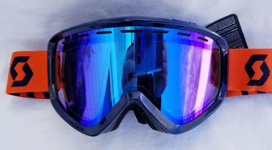 NEW $90 RARE Scott Mens Level Snow Winter Ski goggles Blue Chrome Neon Orange