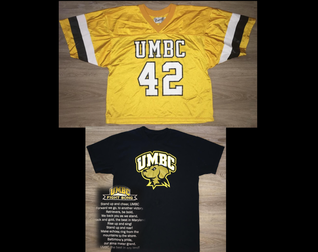Bundle: New/Vintage UMBC Retrievers Team-Issue Game Jersey (XL) & Fight Song Shirt (Medium)