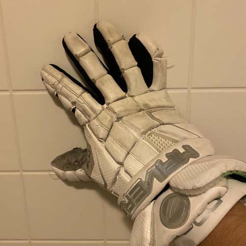 White Used Player Maverik M4 13" Lacrosse Gloves