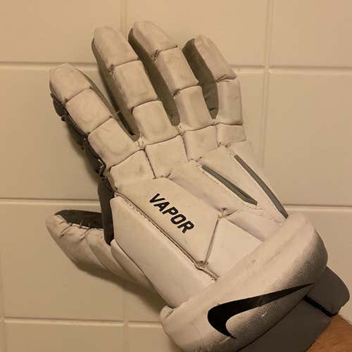 White Used Player Nike Vapor 13" Lacrosse Gloves