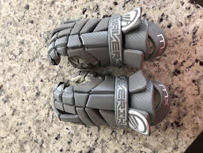 Gray Used Maverik Lacrosse Gloves 12"