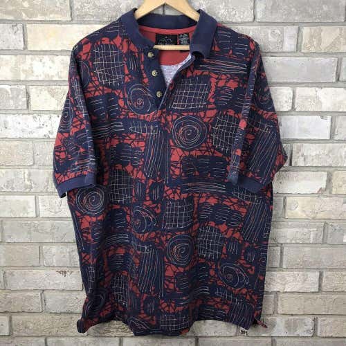 Vintage Greg Norman Polo Collar Shirt Mens XL Abstract Unique Cotton Red Vtg 90s