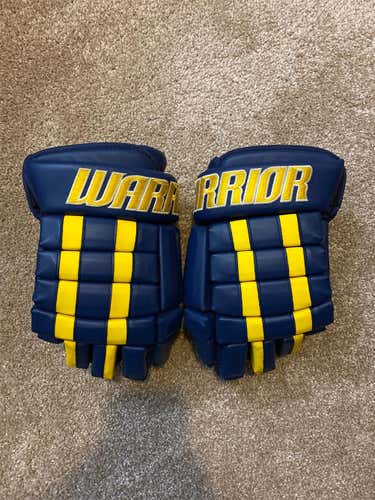 WARRIOR: Pro Series Navy/Yellow Sr 13.5” Hockey Gloves ~USED~ *IN GOOD SHAPE* See Pics & Description