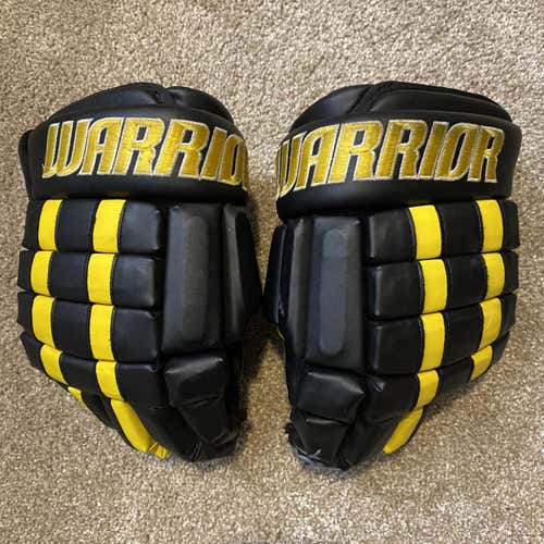 WARRIOR: Pro Series Black/Yellow Sr 13.5” Hockey Gloves *USED DECENT SHAPE* See Pics & Description