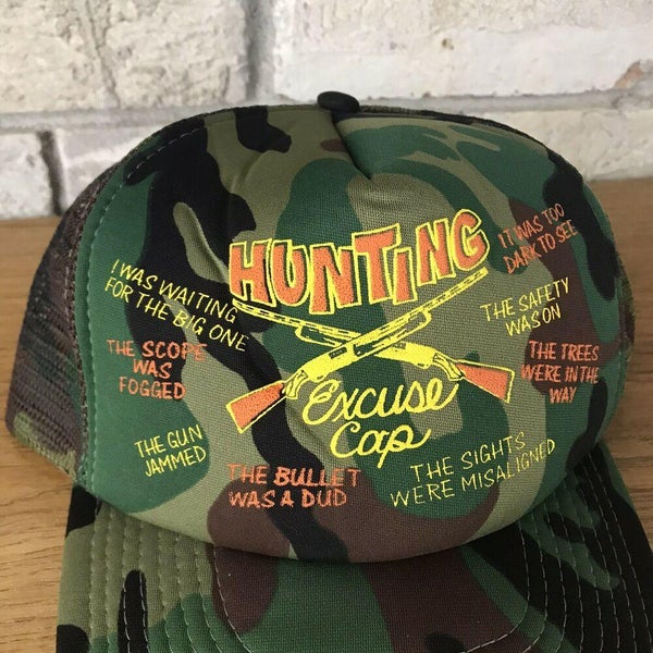 Vintage 80s 90s Hunting Excuses Hat Camo Snapback Mesh Vtg Funny