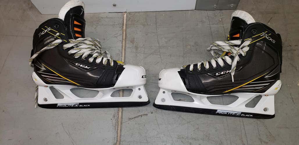 Used Senior CCM Tacks Hockey Goalie Skates D&R (Regular) Pro Stock Size 10.5