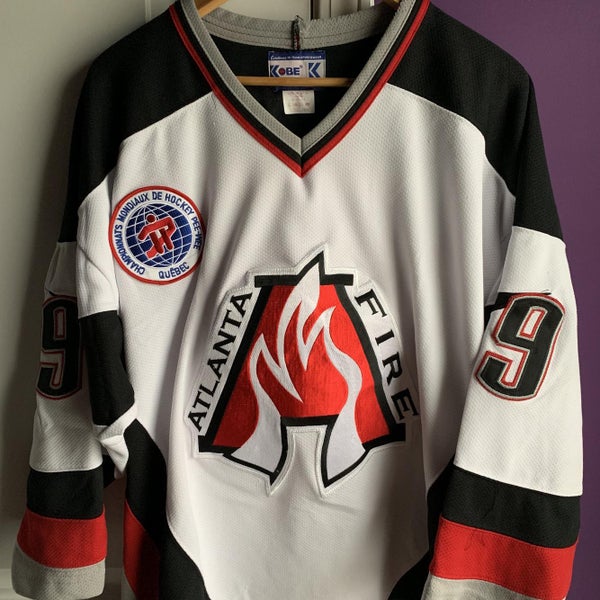 Rare Vintage Atlanta Fire Hockey Club Sz Medium Longsleeve Quebec Championships Jersey
