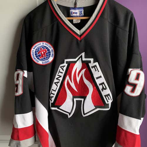 Rare Vintage Atlanta Fire Hockey Club Sz Medium Longsleeve Quebec Championships Jersey