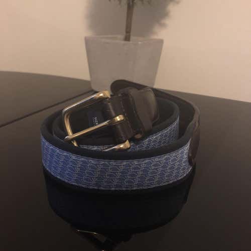 Men’s 34 Vineyard Vines Whale Design Leather Belt Blue