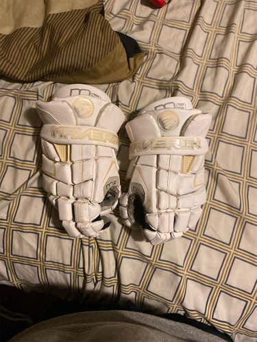 White Used Player Maverik M4 13" Lacrosse Gloves
