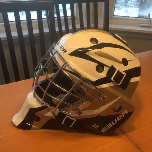 White Senior Bauer NME 3 Pro Stock Goalie Mask