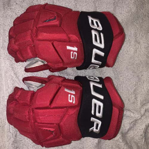 Red Used Bauer Supreme 1S 14" Pro Stock Gloves