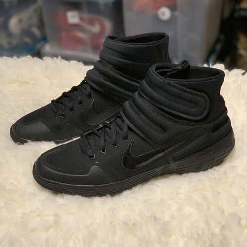 Nike Alpha Huarache Elite 2 Mid TripleBlack Men's Metal Cleats Size 13