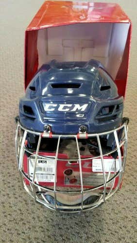 New CCM Resistance Hockey Helmet w/ Cage Mask Combo Navy Blue Large Lrg L  *No Trade*
