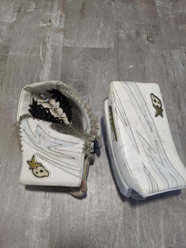 BRIANS GNETIK 5.0 JR JUNIOR GOALIE GLOVE BLOCKER HOCKEY REGULAR WHITE SET OF 2
