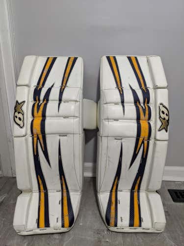 BRIANS GNETIK 5.0 INT 31+1" INTERMEDIATE HOCKEY GOALIE LEG PADS WHITE BLUE GOLD
