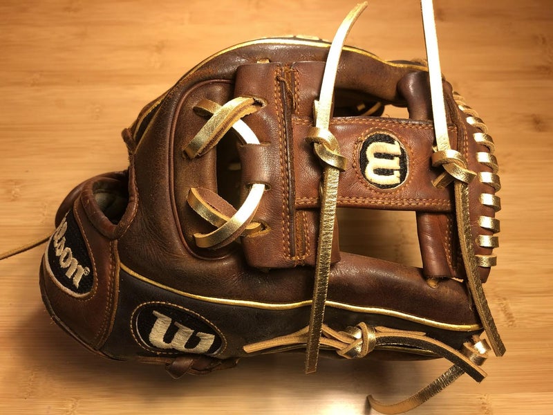Brown/Black/Gold Custom Used Wilson DP15 Infield A2000 Baseball Glove 11.5"